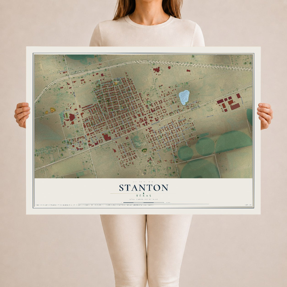 Map of Stanton, Texas, 24 x 36 inch unframed archival matte print