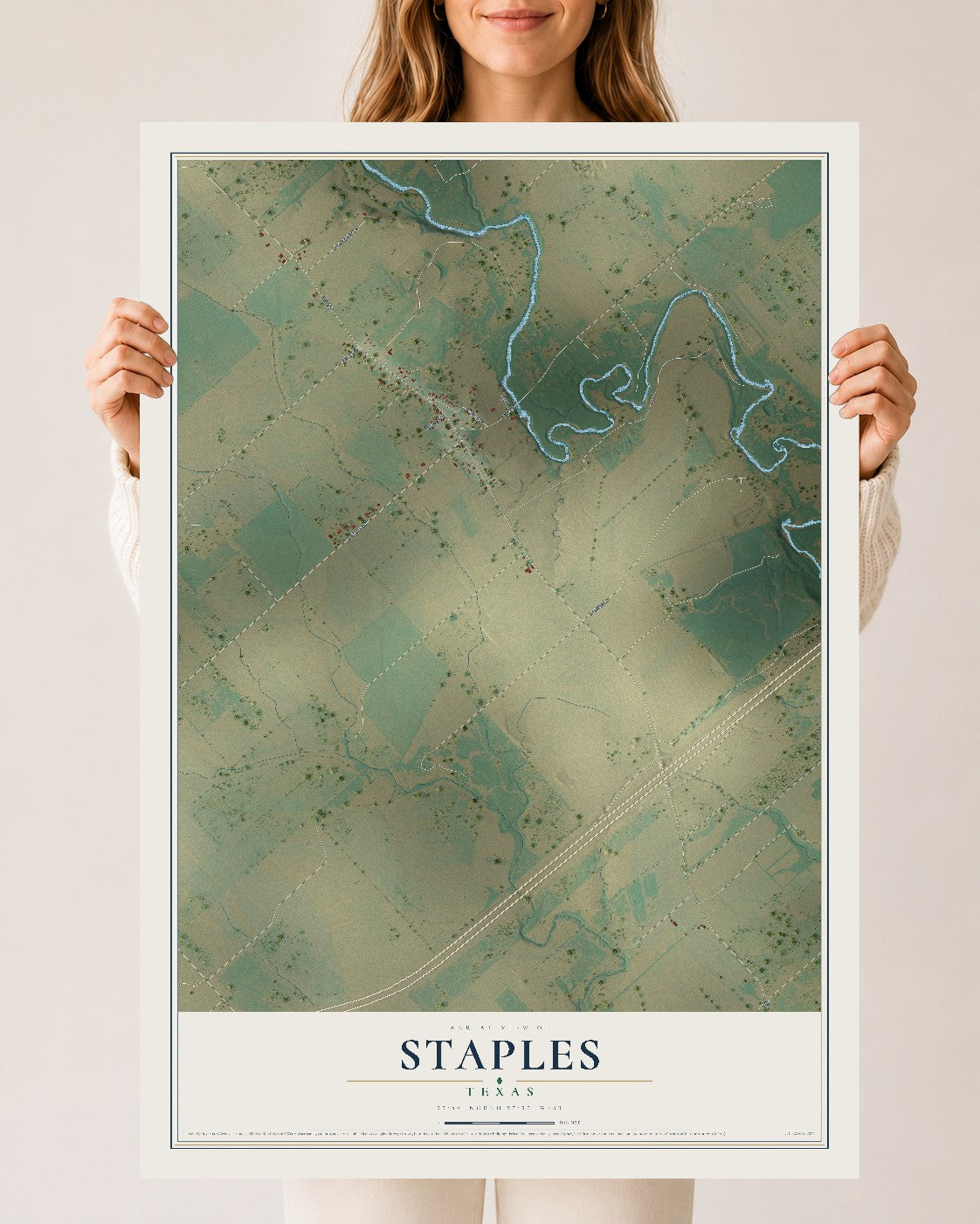 Map of Staples, Texas, 24 x 36 inch unframed archival matte print