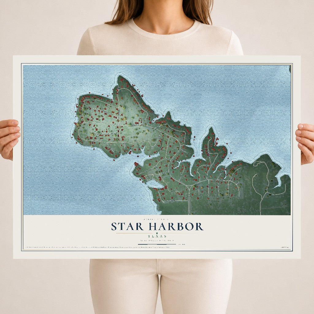 Map of Star Harbor, Texas, 18 x 24 inch unframed archival matte print