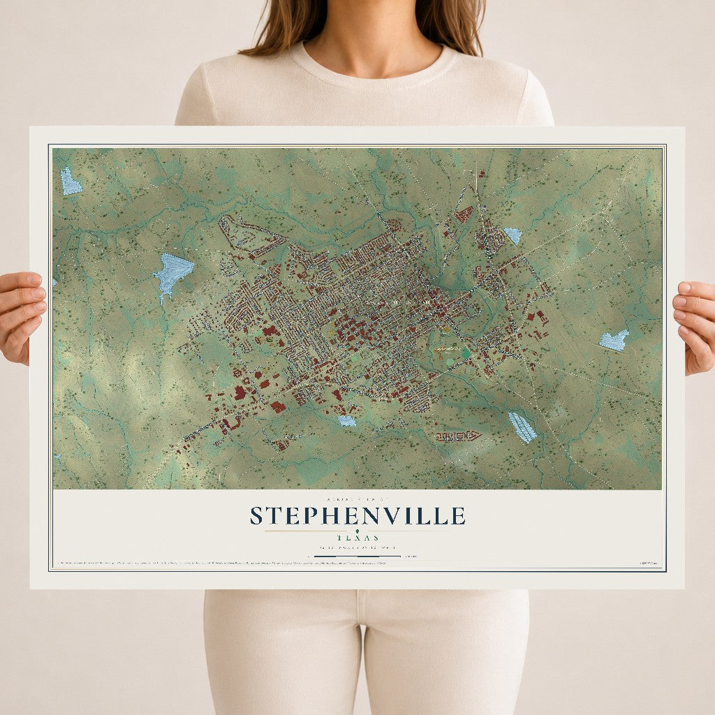 Map of Stephenville, Texas, 18 x 24 inch unframed archival matte print