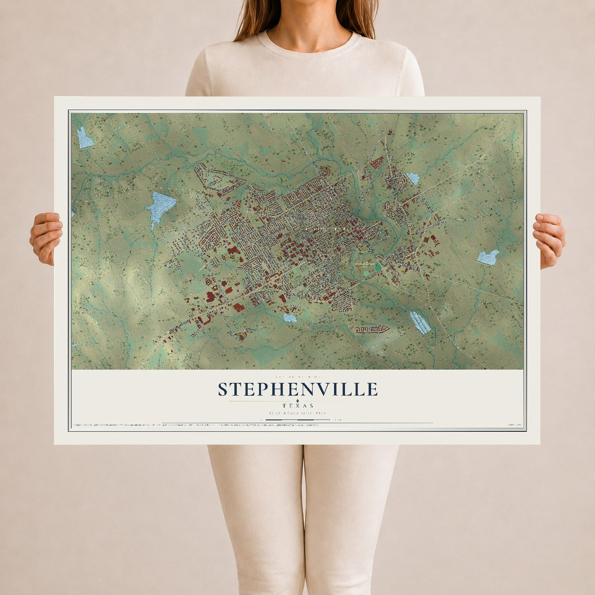 Map of Stephenville, Texas, 24 x 36 inch unframed archival matte print