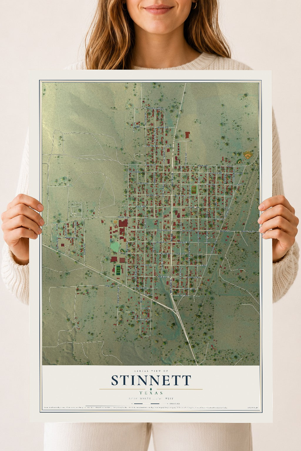 Map of Stinnett, Texas, 18 x 24 inch unframed archival matte print