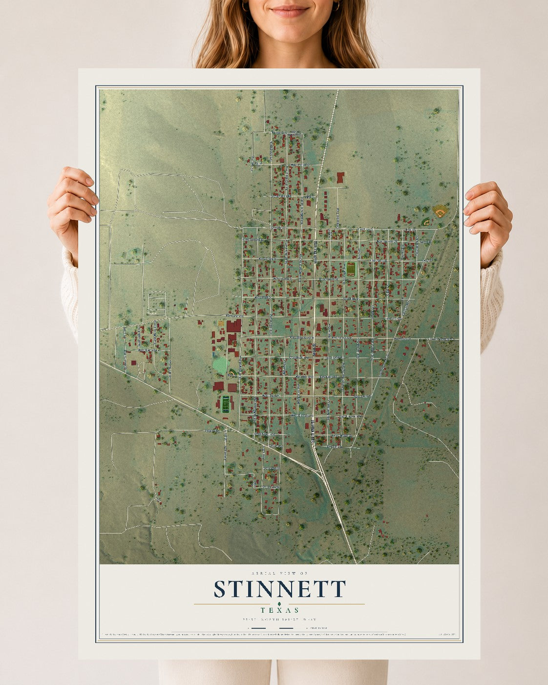Map of Stinnett, Texas, 24 x 36 inch unframed archival matte print