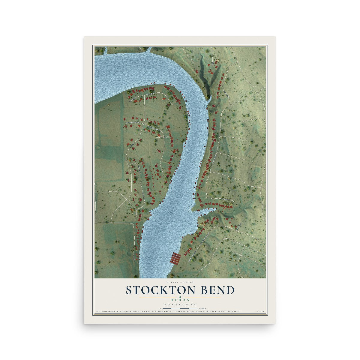 Map of Stockton Bend, Texas, 12 x 18 inch unframed archival matte print