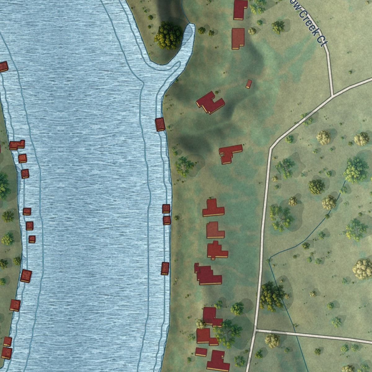 Second close-up of the map of Stockton Bend, Texas print showing more streets and buildings