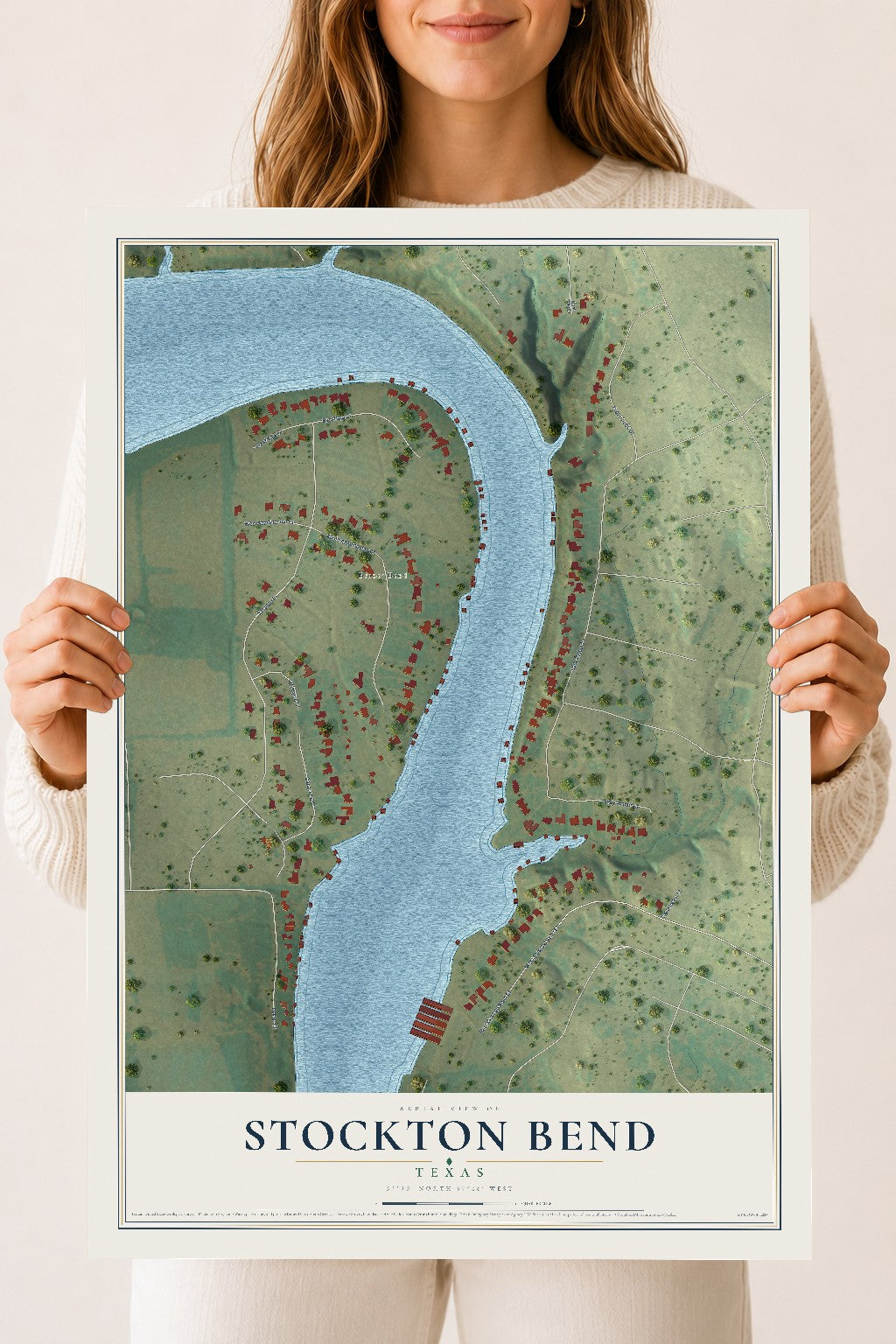 Map of Stockton Bend, Texas, 18 x 24 inch unframed archival matte print