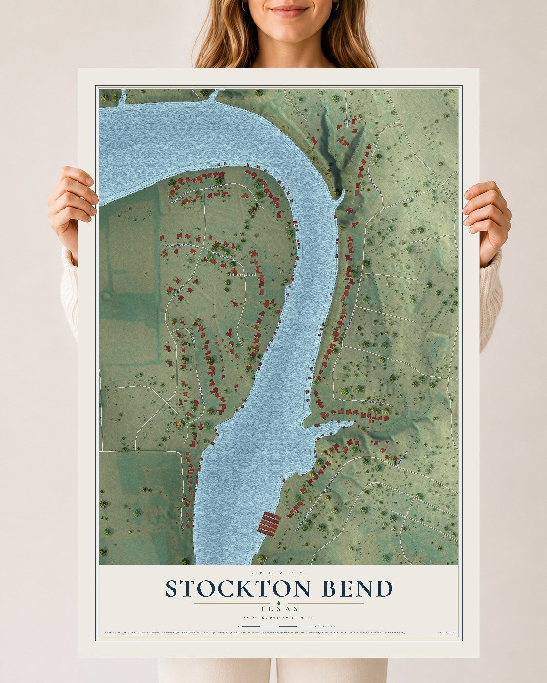 Map of Stockton Bend, Texas, 24 x 36 inch unframed archival matte print