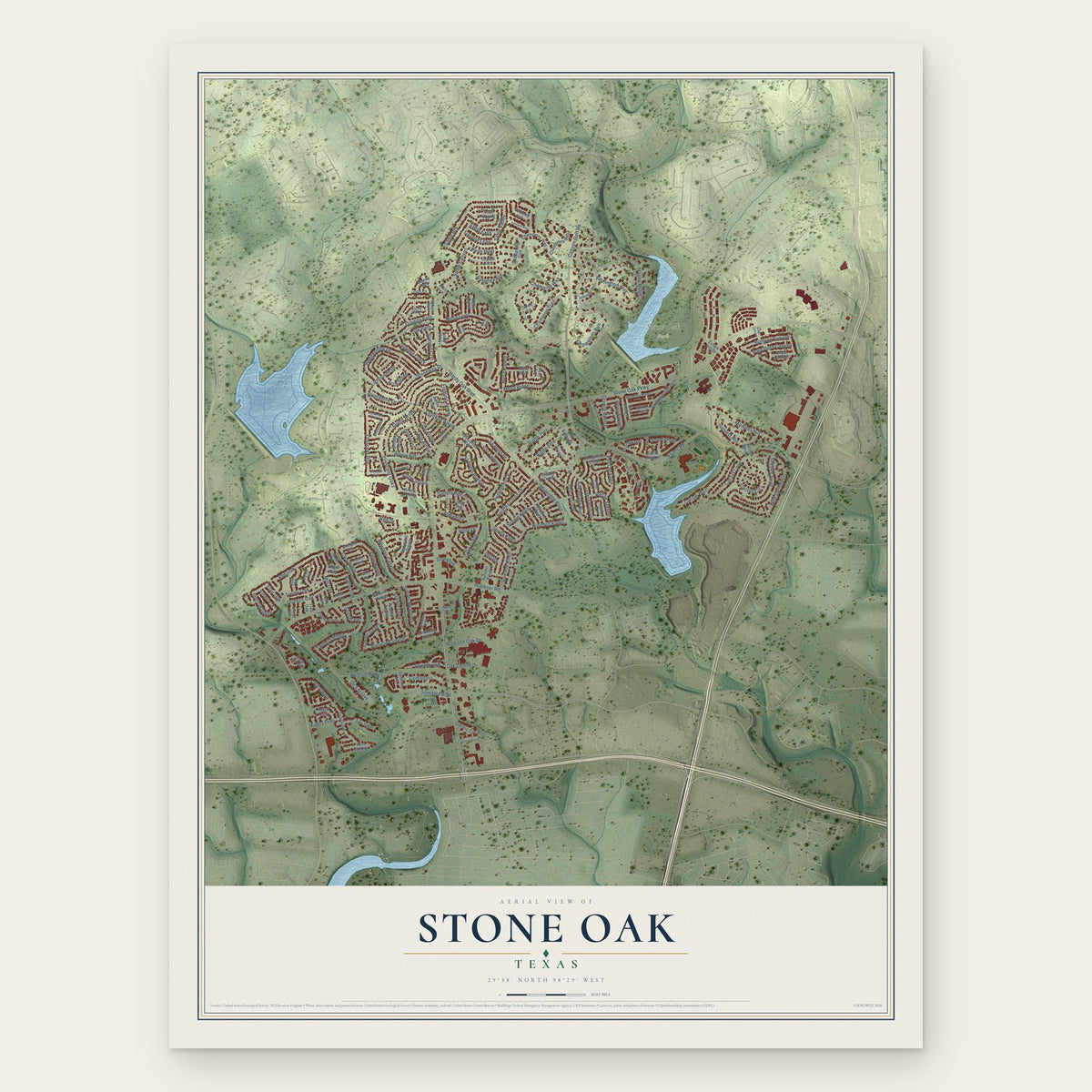 Stone Oak, Texas map print, the full design