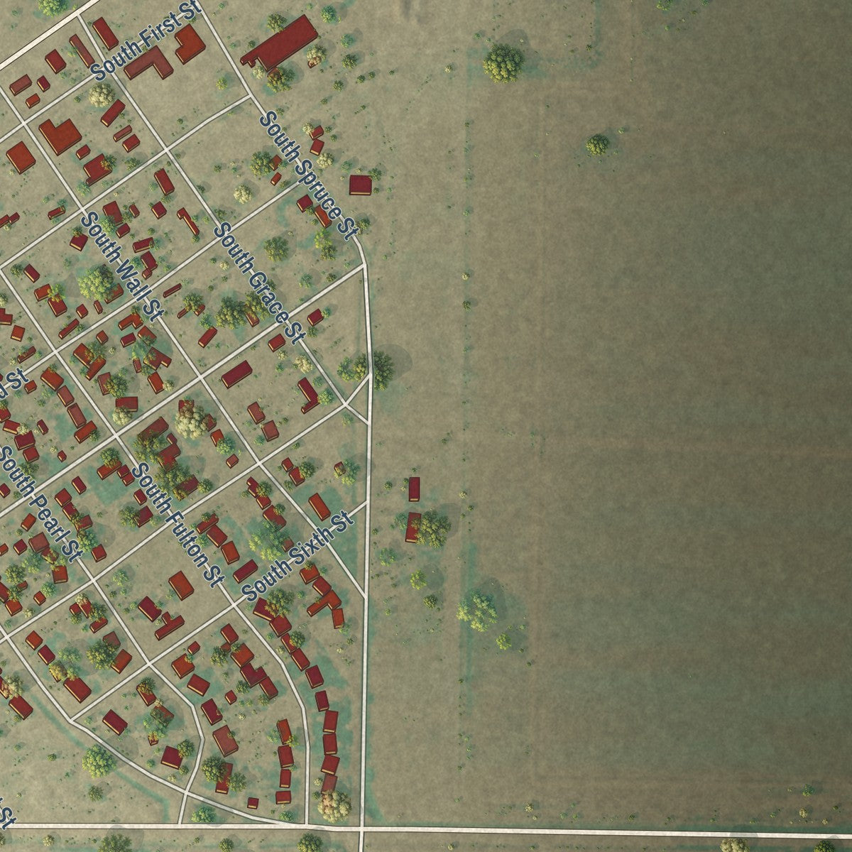 Second close-up of the map of Stratford, Texas print showing more streets and buildings