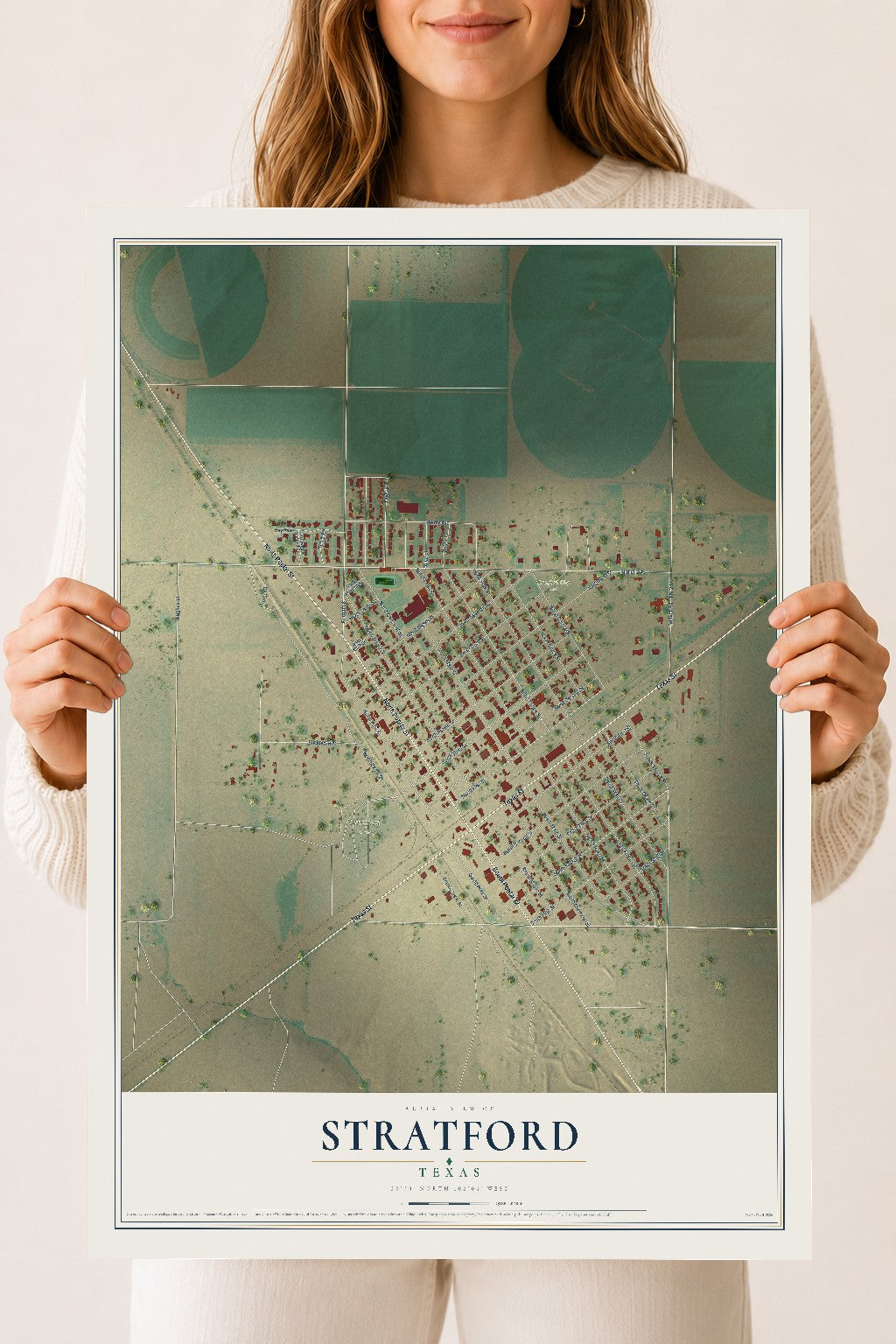 Map of Stratford, Texas, 18 x 24 inch unframed archival matte print