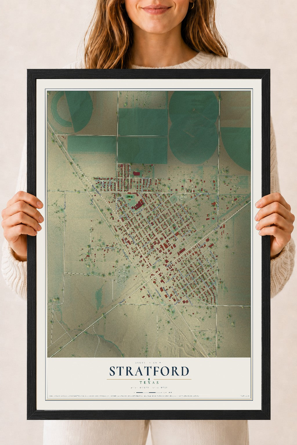 Map of Stratford, Texas, 18 x 24 inch print in a black wood frame