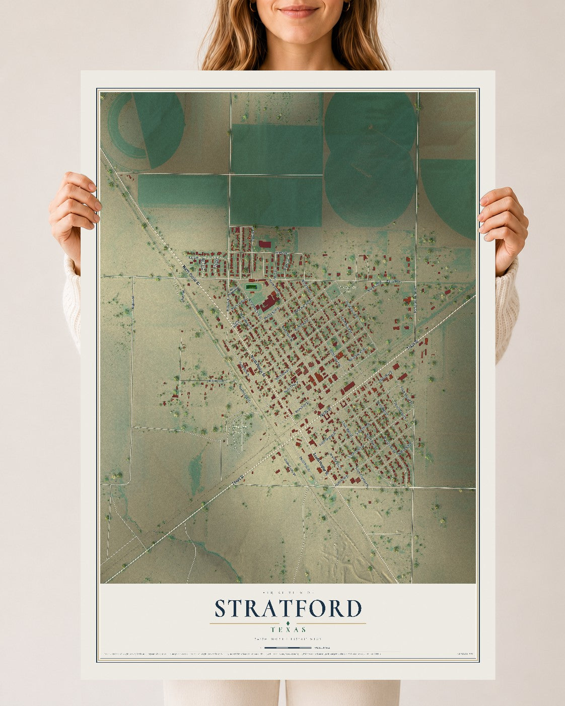 Map of Stratford, Texas, 24 x 36 inch unframed archival matte print