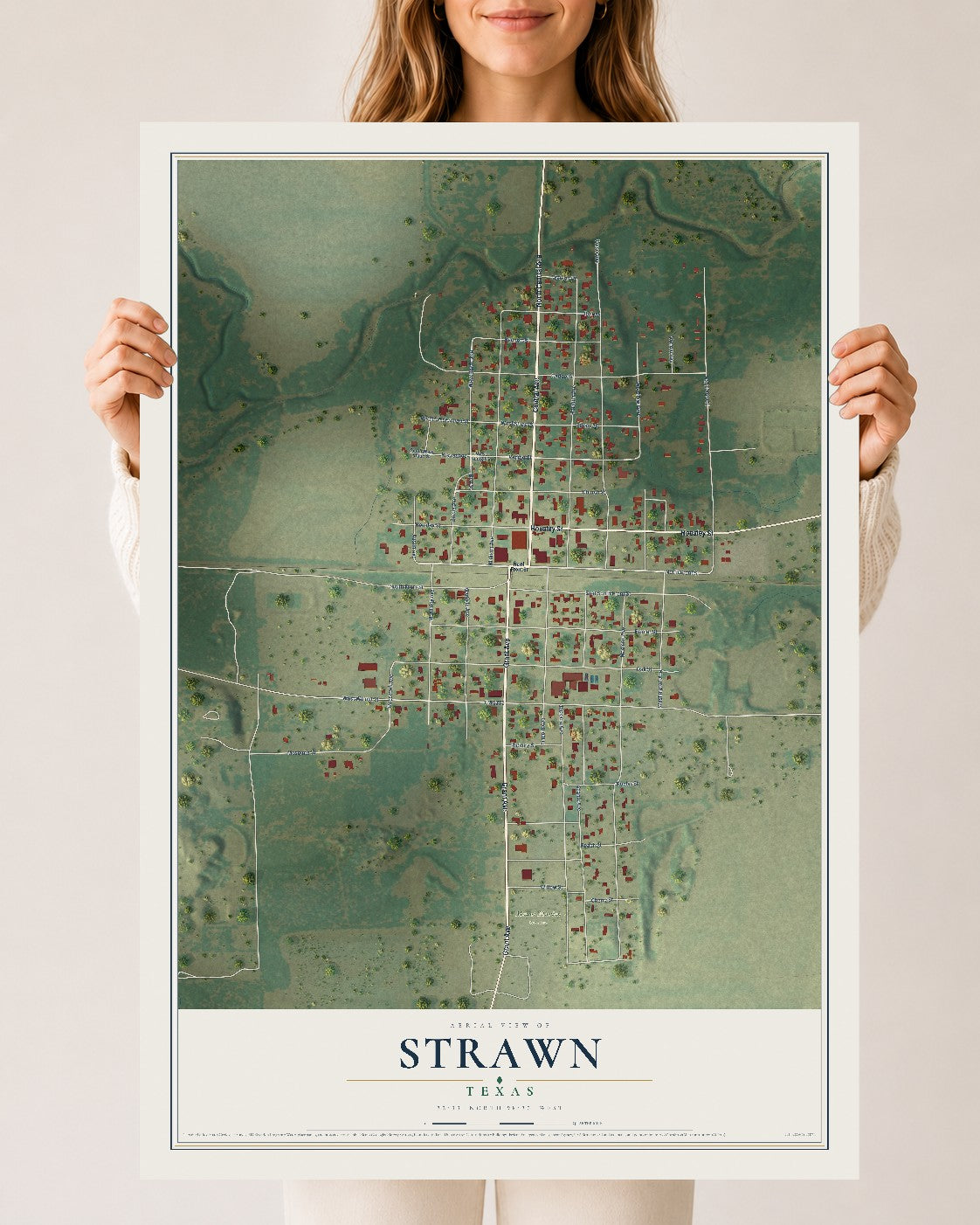 Map of Strawn, Texas, 24 x 36 inch unframed archival matte print