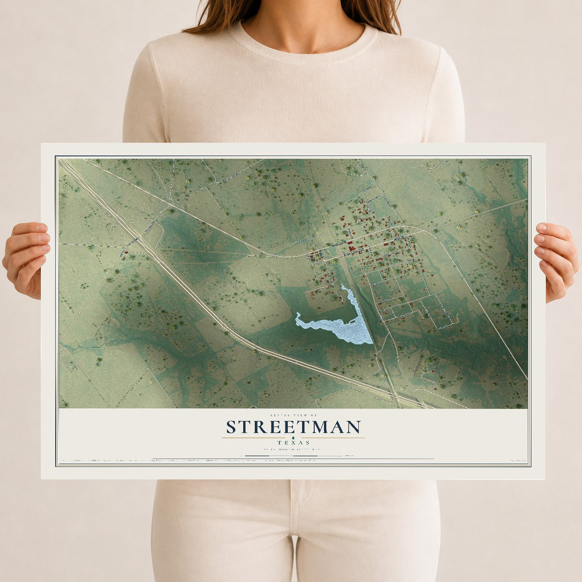 Map of Streetman, Texas, 12 x 18 inch unframed archival matte print