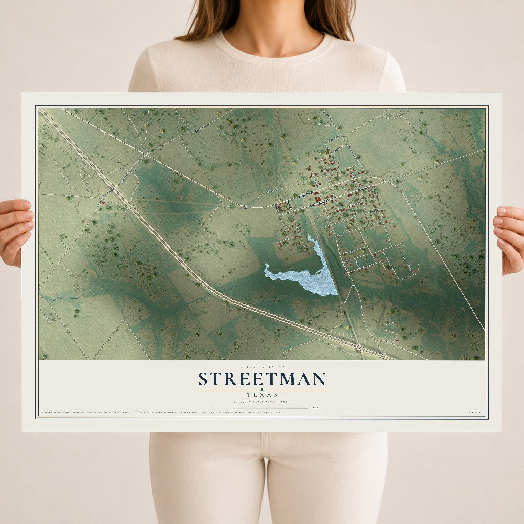 Map of Streetman, Texas, 18 x 24 inch unframed archival matte print