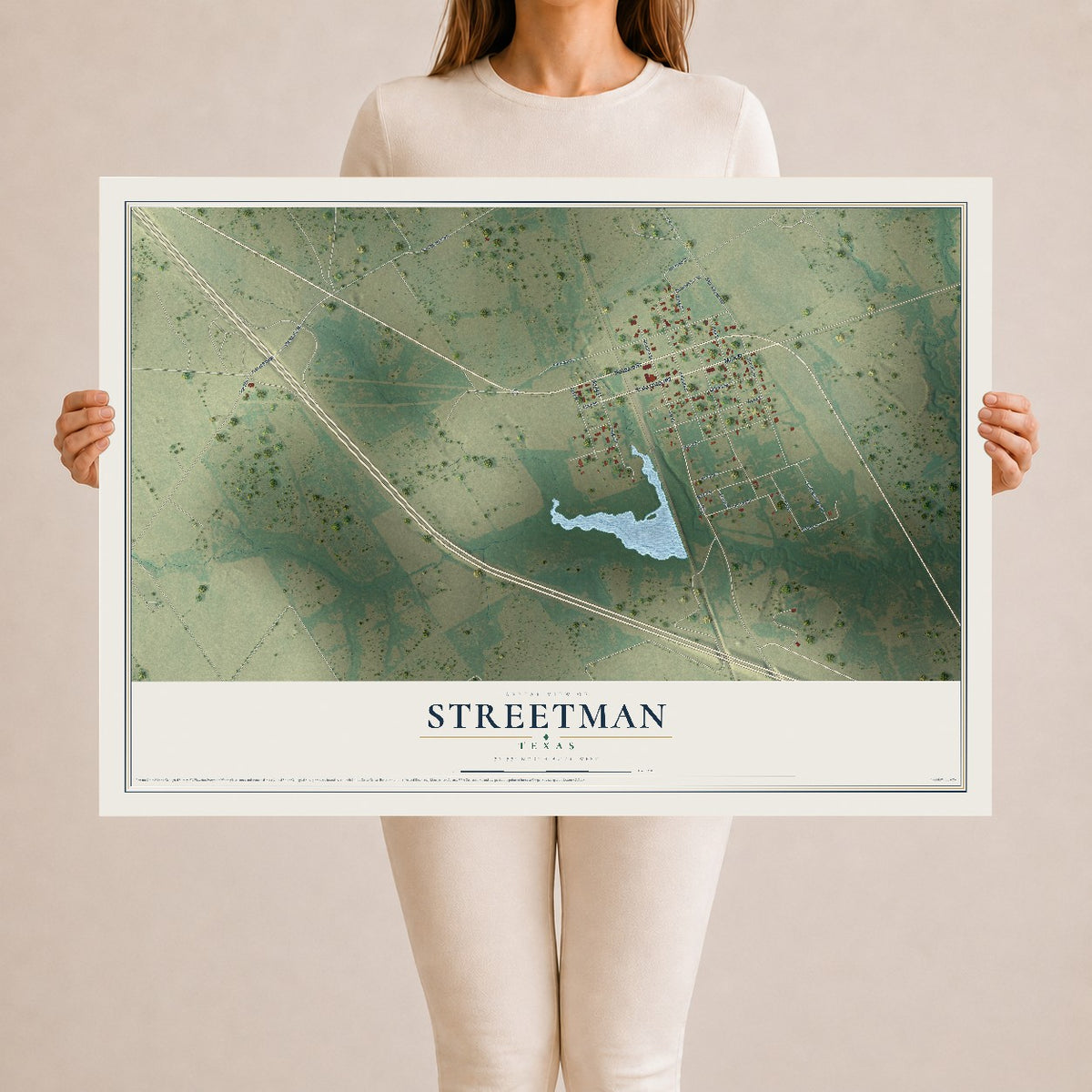 Map of Streetman, Texas, 24 x 36 inch unframed archival matte print
