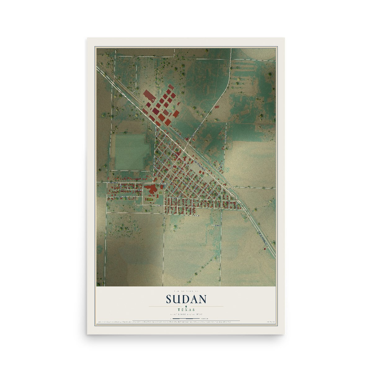 Map of Sudan, Texas, 12 x 18 inch unframed archival matte print