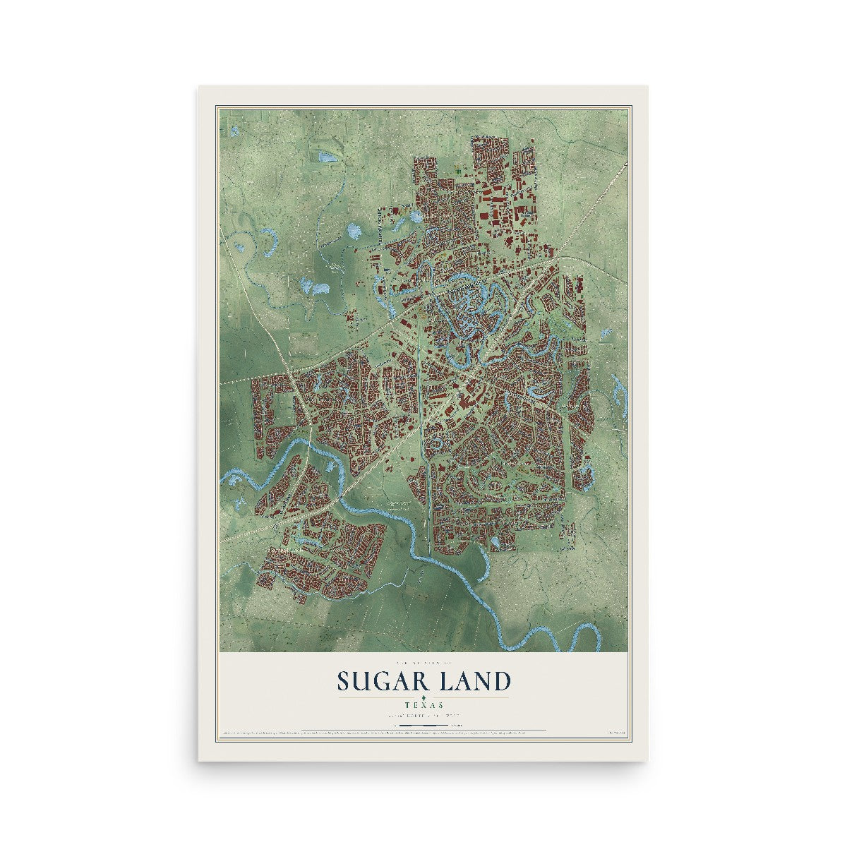 Map of Sugar Land, Texas, 12 x 18 inch unframed archival matte print