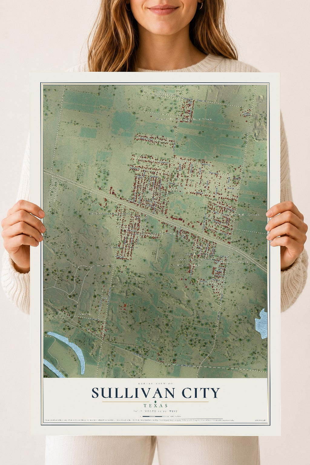 Map of Sullivan City, Texas, 18 x 24 inch unframed archival matte print