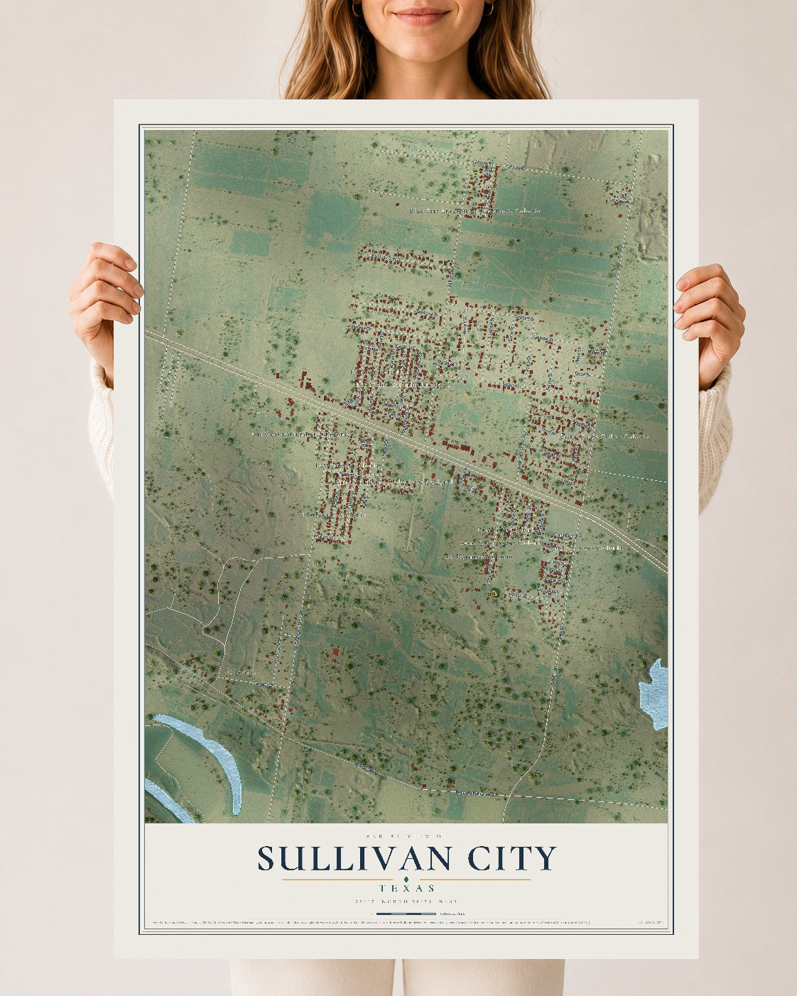 Map of Sullivan City, Texas, 24 x 36 inch unframed archival matte print