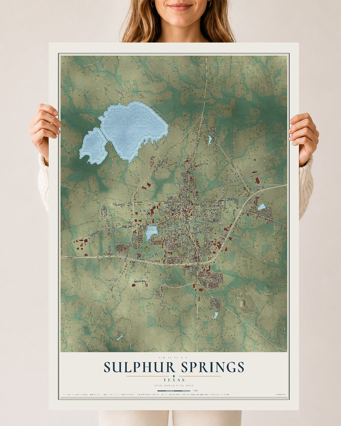 Map of Sulphur Springs, Texas, 24 x 36 inch unframed archival matte print