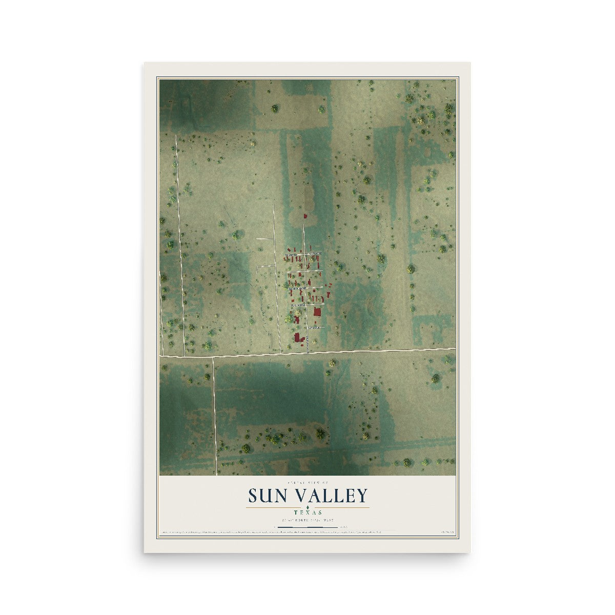 Map of Sun Valley, Texas, 12 x 18 inch unframed archival matte print