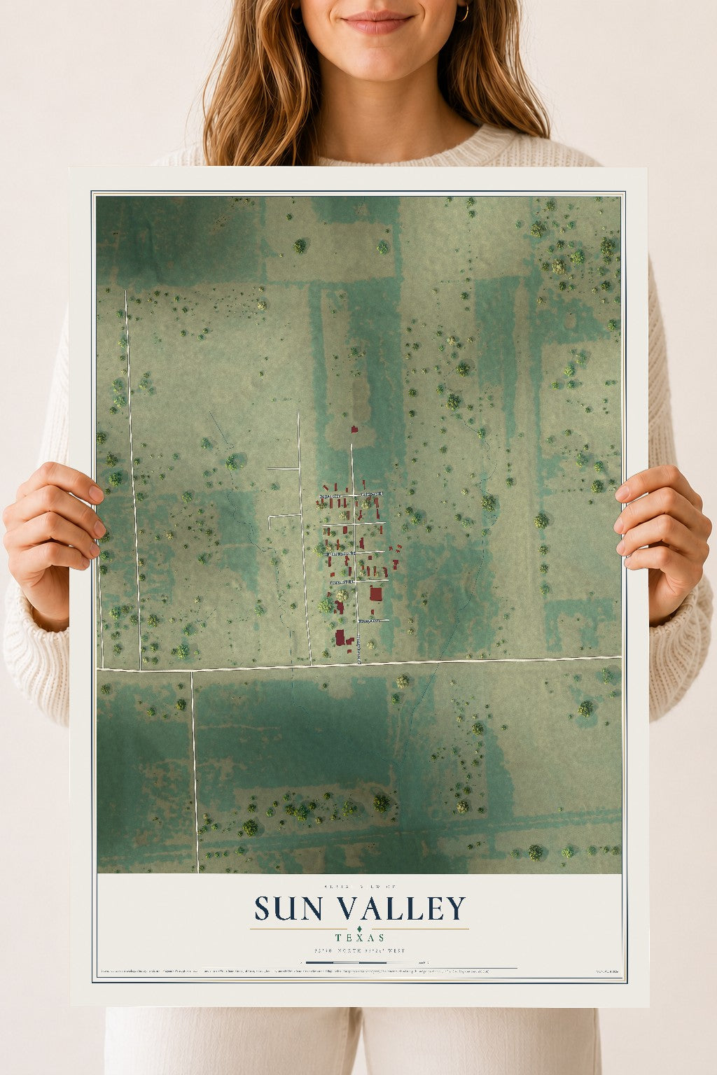 Map of Sun Valley, Texas, 18 x 24 inch unframed archival matte print