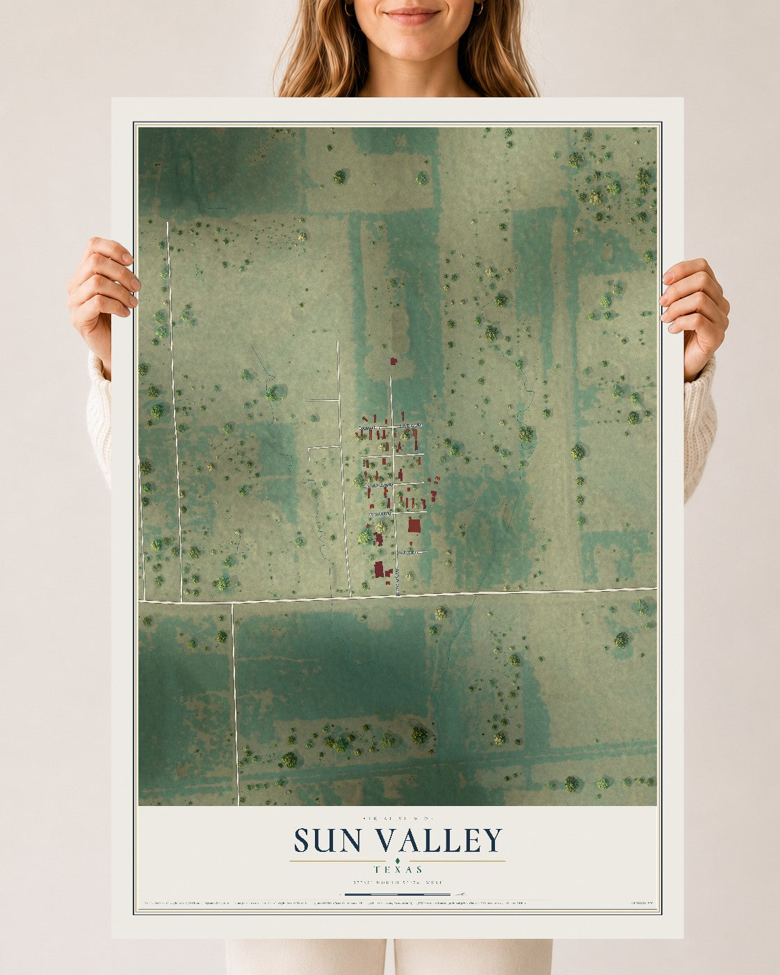 Map of Sun Valley, Texas, 24 x 36 inch unframed archival matte print