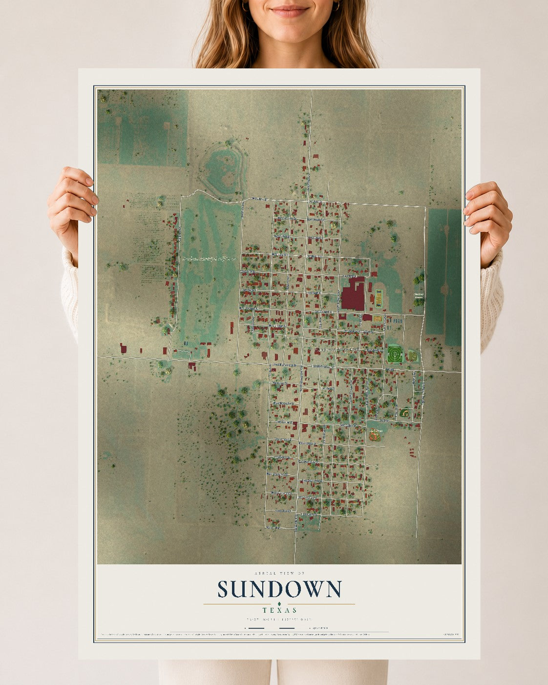 Map of Sundown, Texas, 24 x 36 inch unframed archival matte print