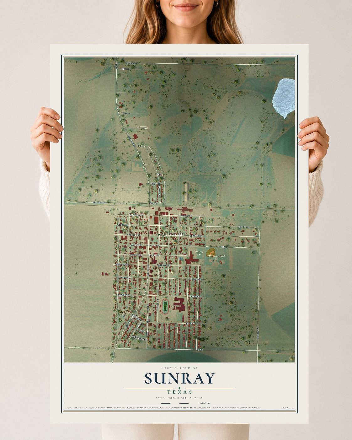 Map of Sunray, Texas, 24 x 36 inch unframed archival matte print