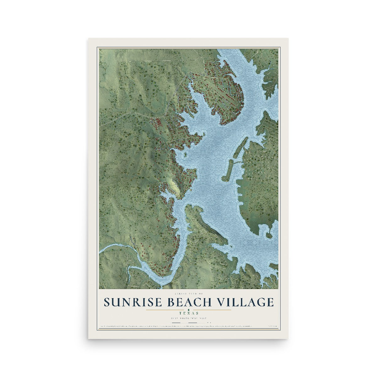 Map of Sunrise Beach Village, Texas, 12 x 18 inch unframed archival matte print