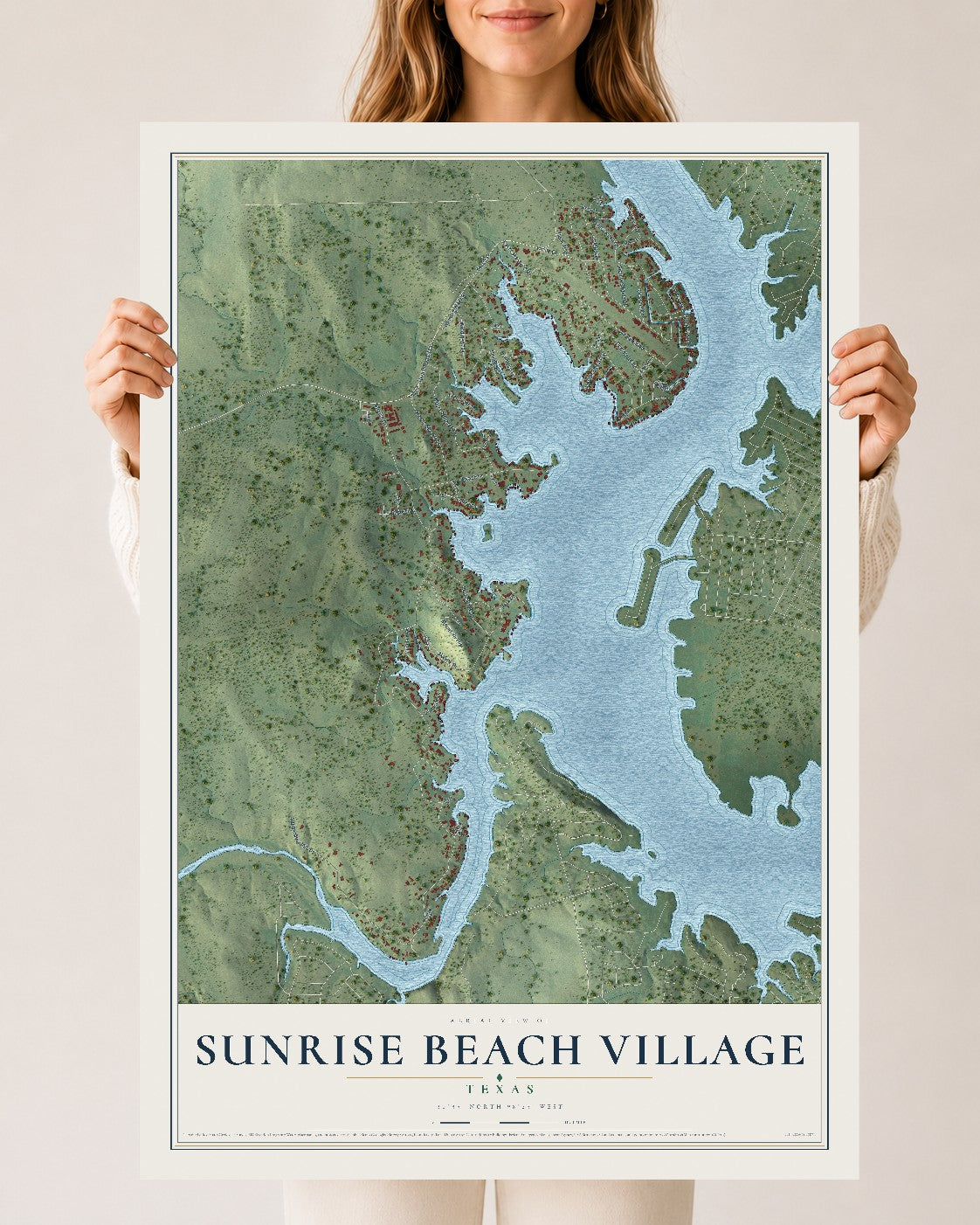 Map of Sunrise Beach Village, Texas, 24 x 36 inch unframed archival matte print