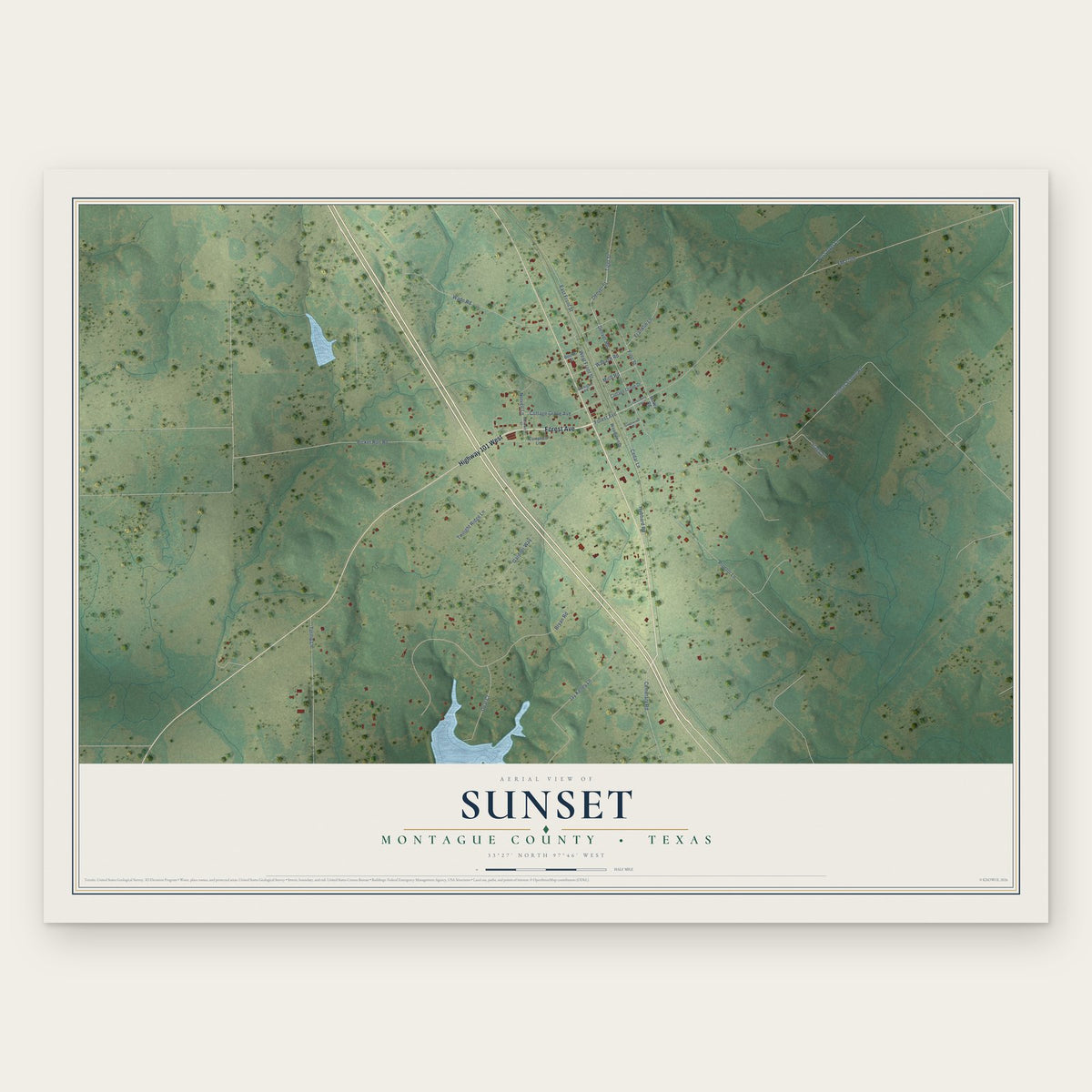 Sunset, Montague County, Texas map print, the full design