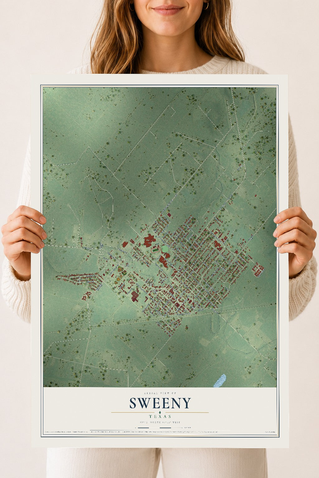 Map of Sweeny, Texas, 18 x 24 inch unframed archival matte print