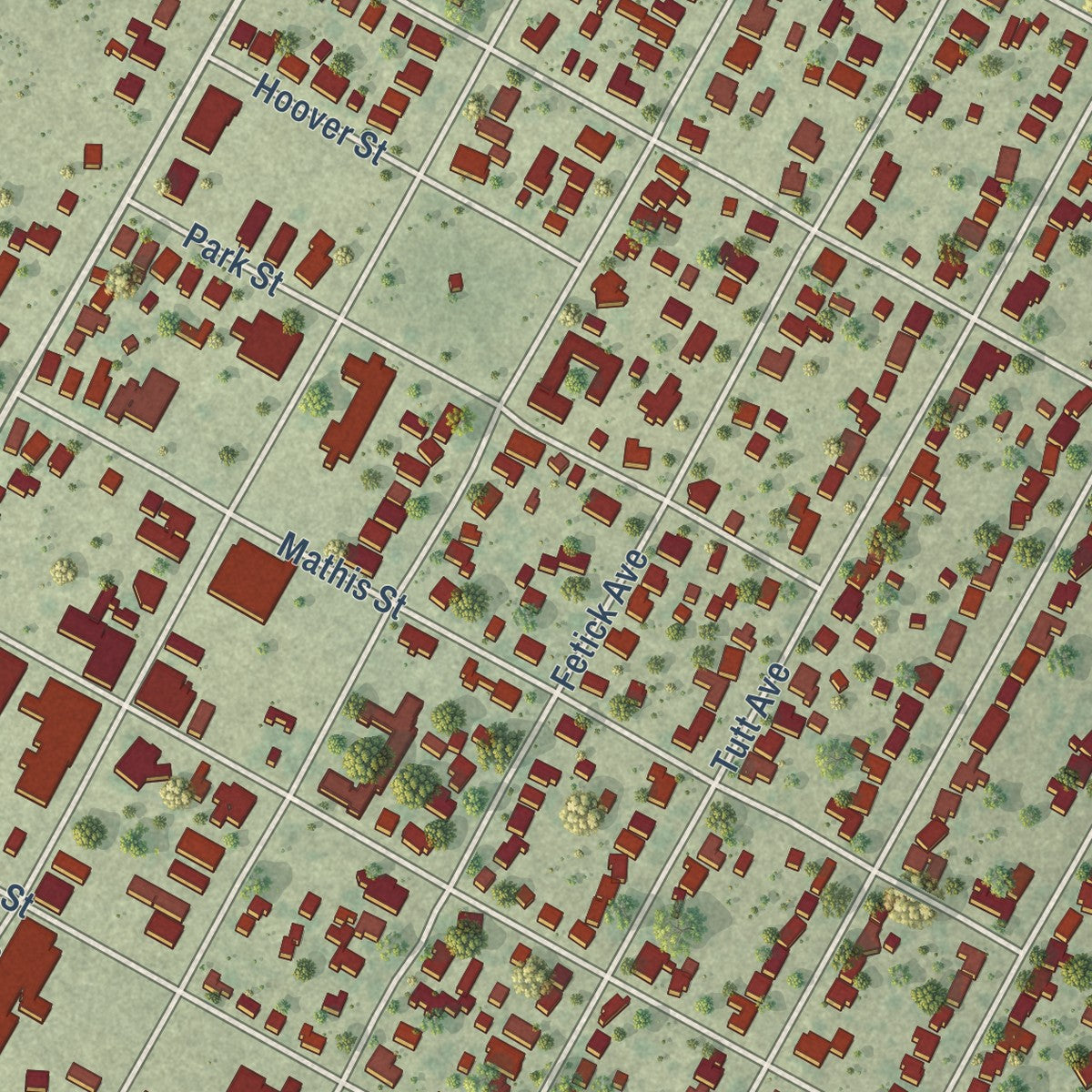 Close-up of the map of Taft, Texas print showing street and building detail
