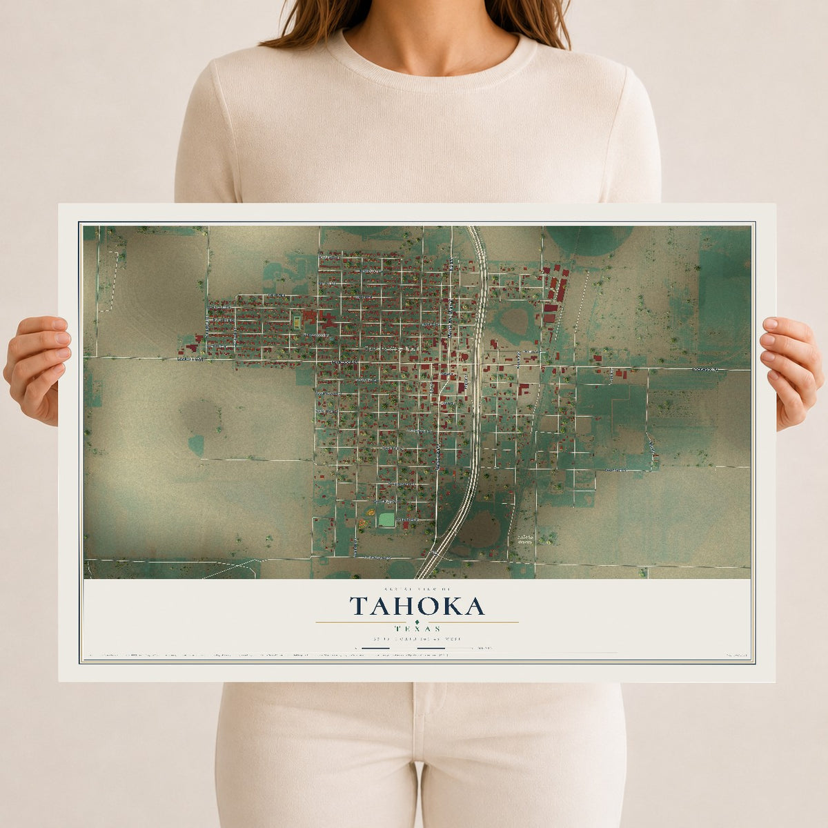 Map of Tahoka, Texas, 12 x 18 inch unframed archival matte print