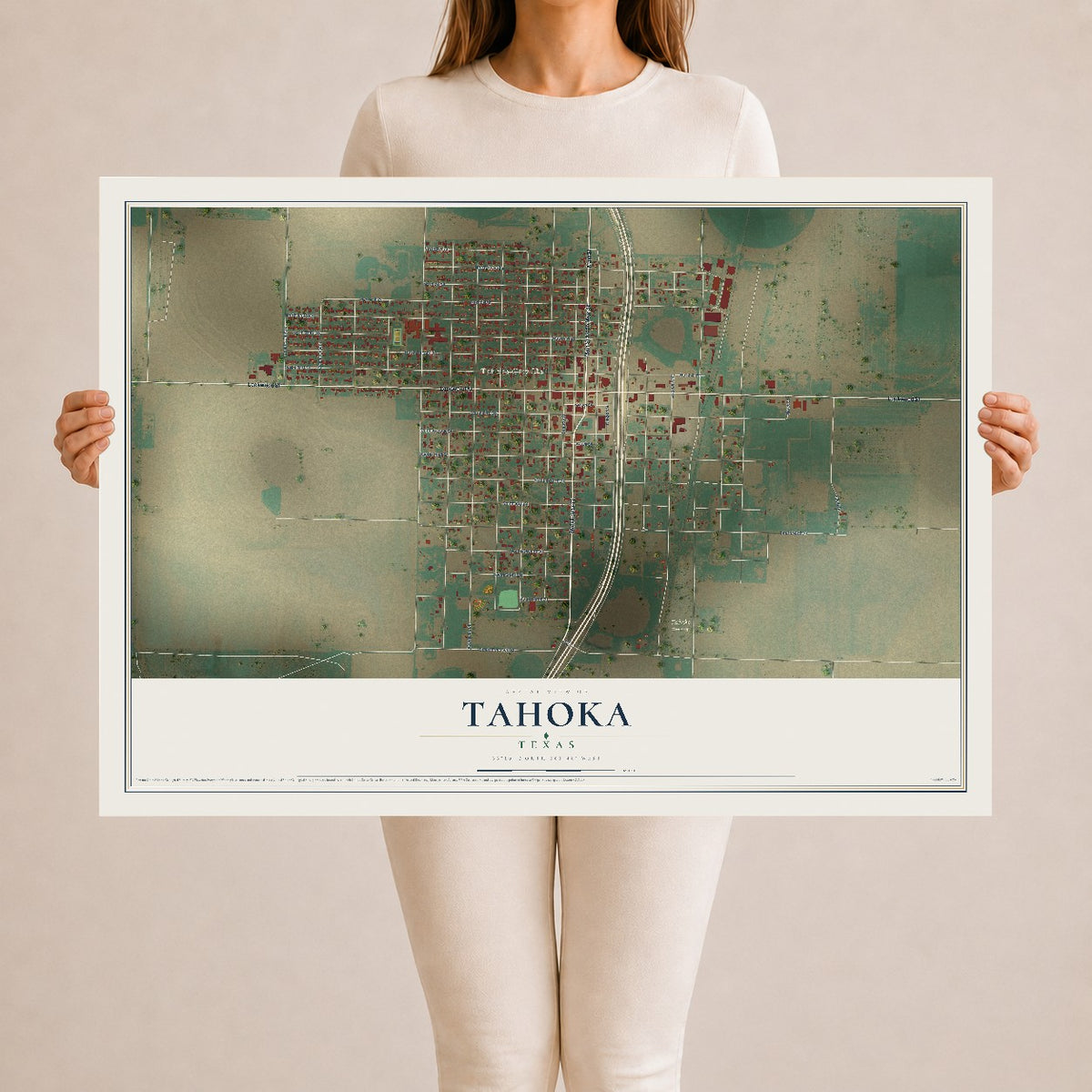 Map of Tahoka, Texas, 24 x 36 inch unframed archival matte print