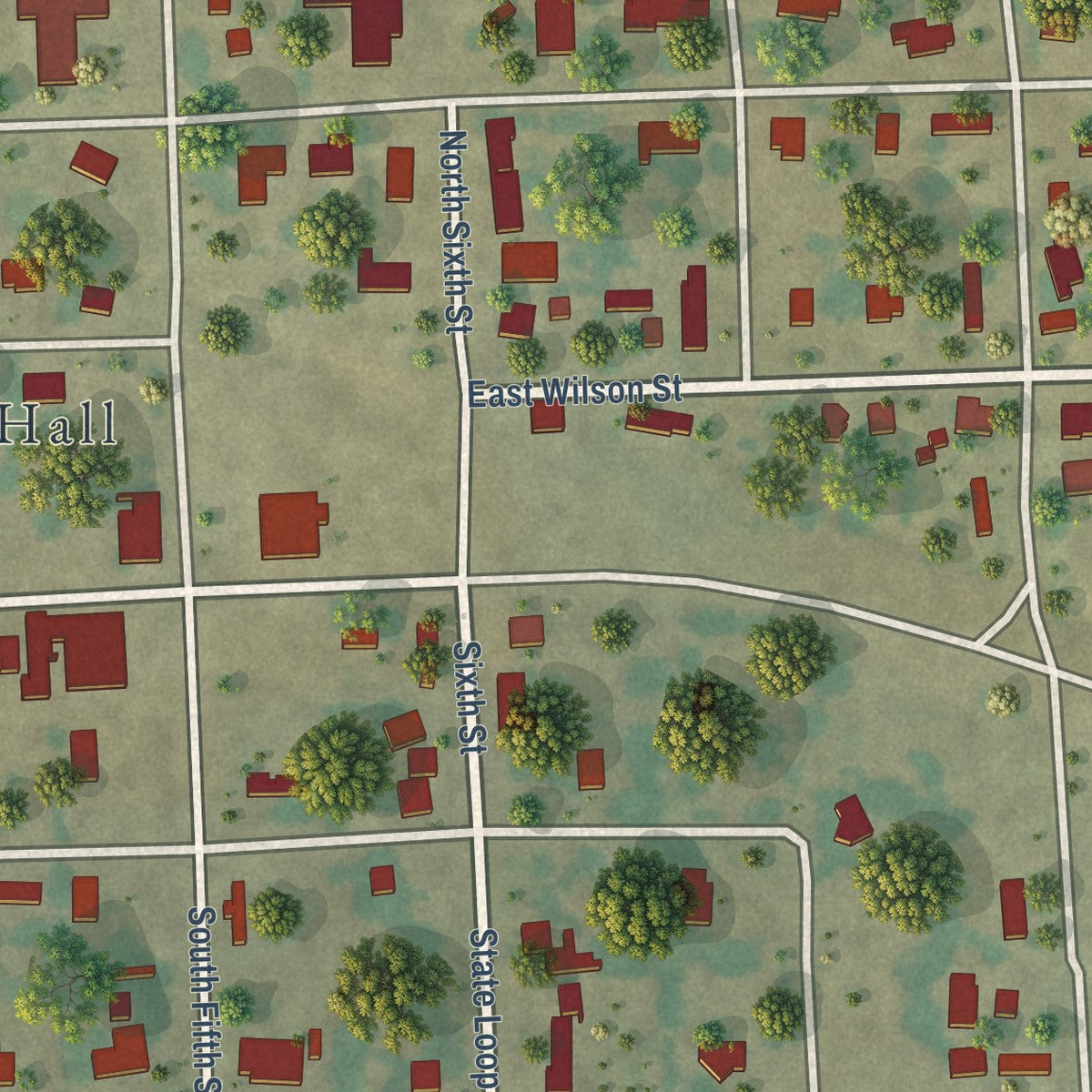 Close-up of the map of Talco, Texas print showing street and building detail