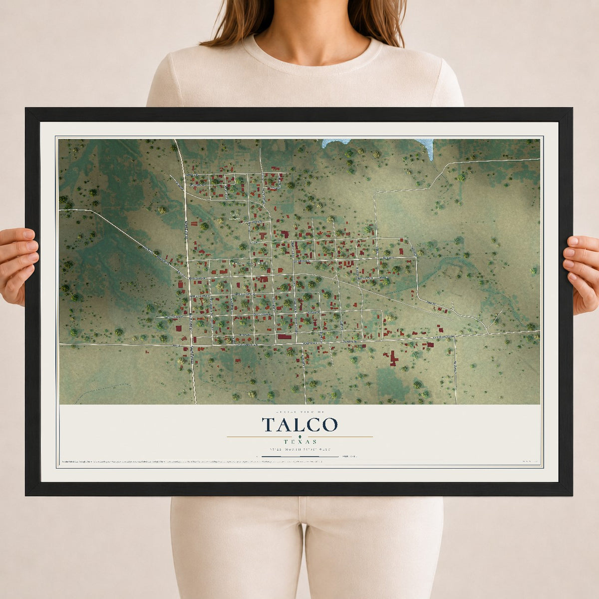 Map of Talco, Texas, 18 x 24 inch print in a black wood frame