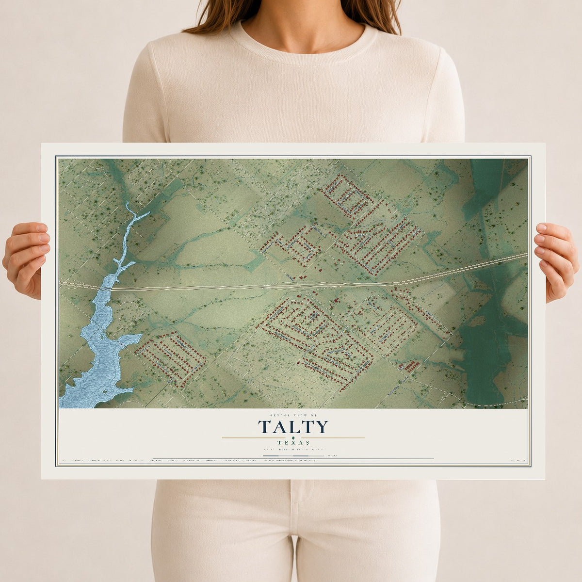 Map of Talty, Texas, 12 x 18 inch unframed archival matte print