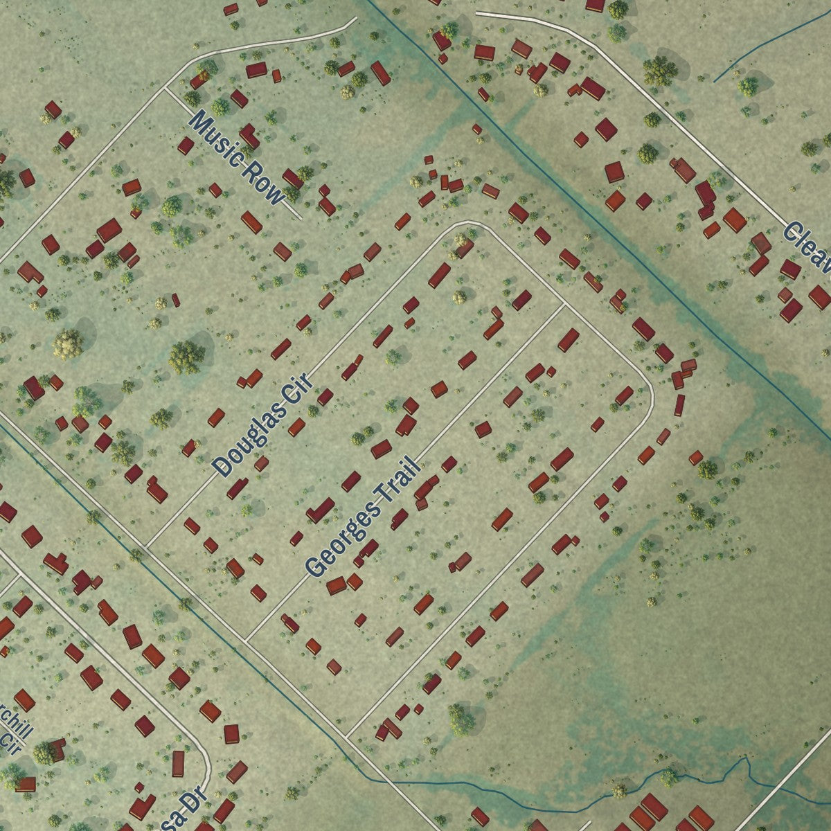 Second close-up of the map of Talty, Texas print showing more streets and buildings