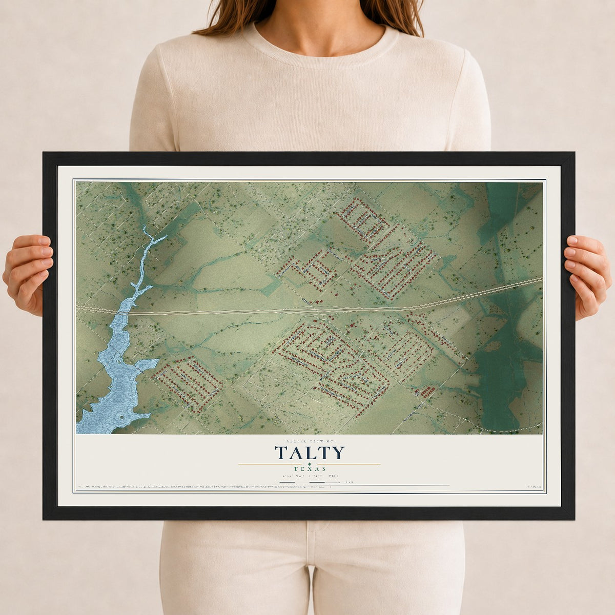 Map of Talty, Texas, 12 x 18 inch print in a black wood frame