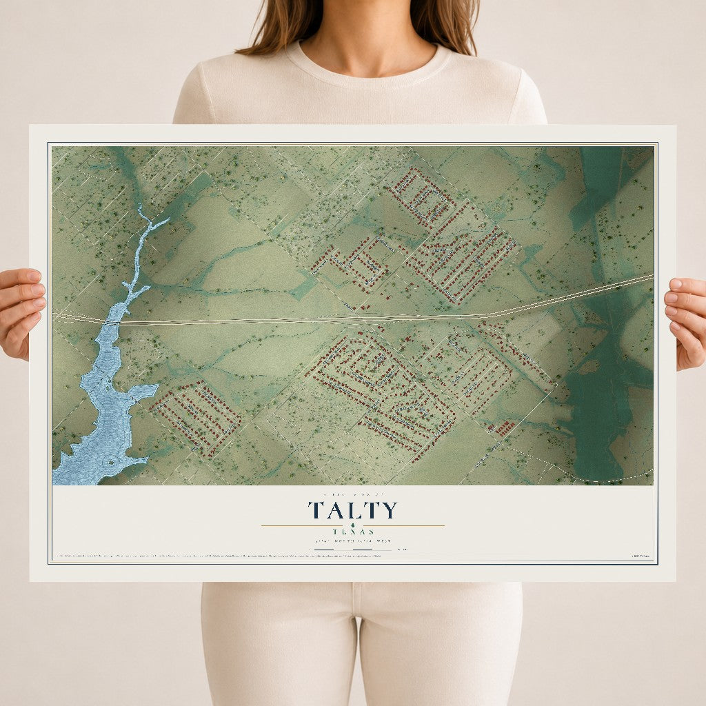 Map of Talty, Texas, 18 x 24 inch unframed archival matte print