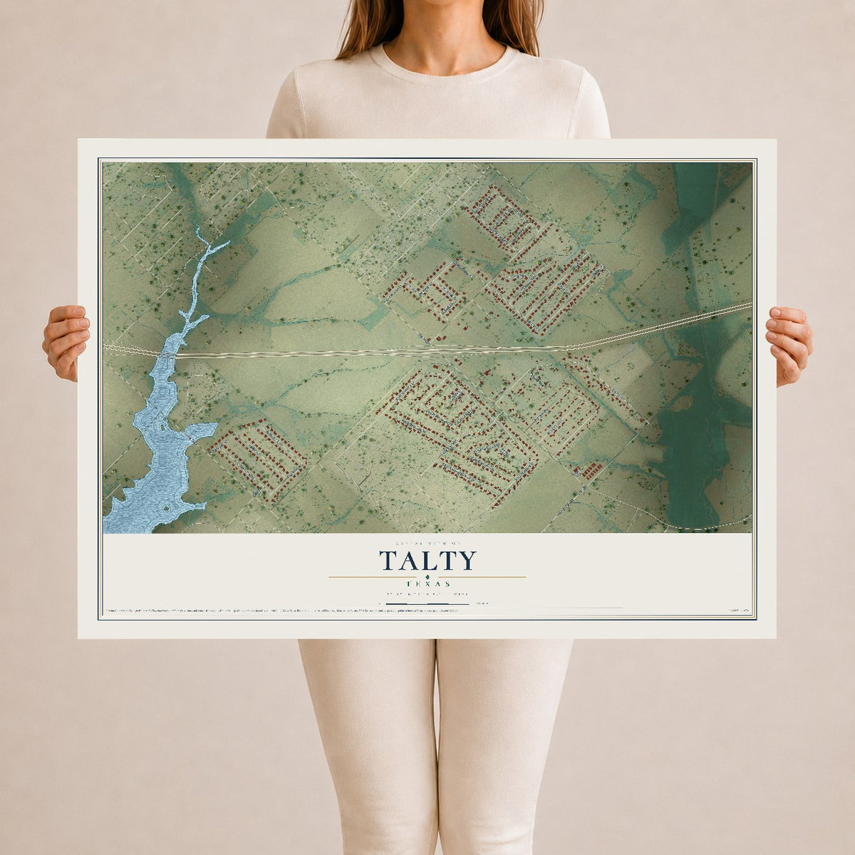 Map of Talty, Texas, 24 x 36 inch unframed archival matte print