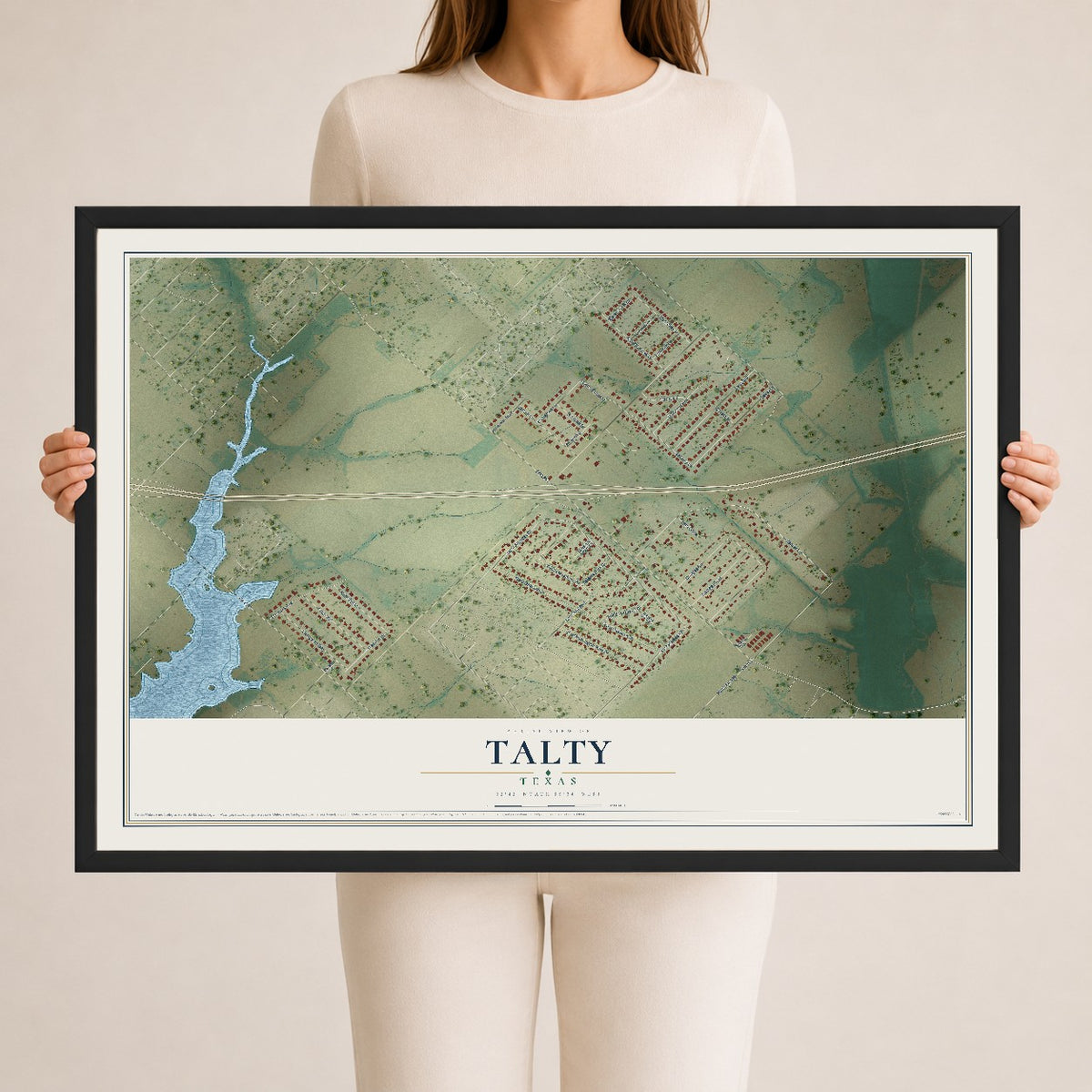 Map of Talty, Texas, 24 x 36 inch print in a black wood frame
