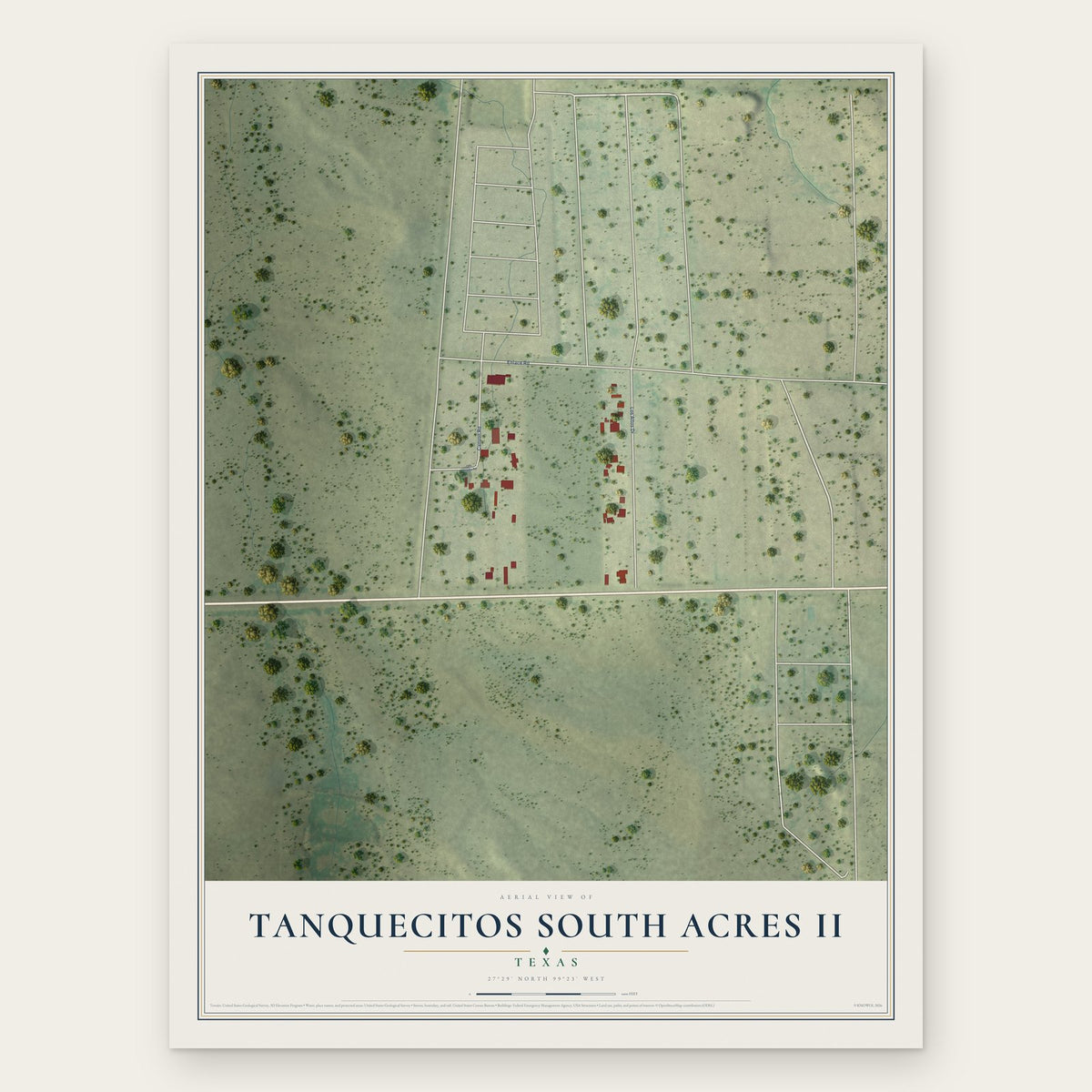 Tanquecitos South Acres II, Texas map print, the full design