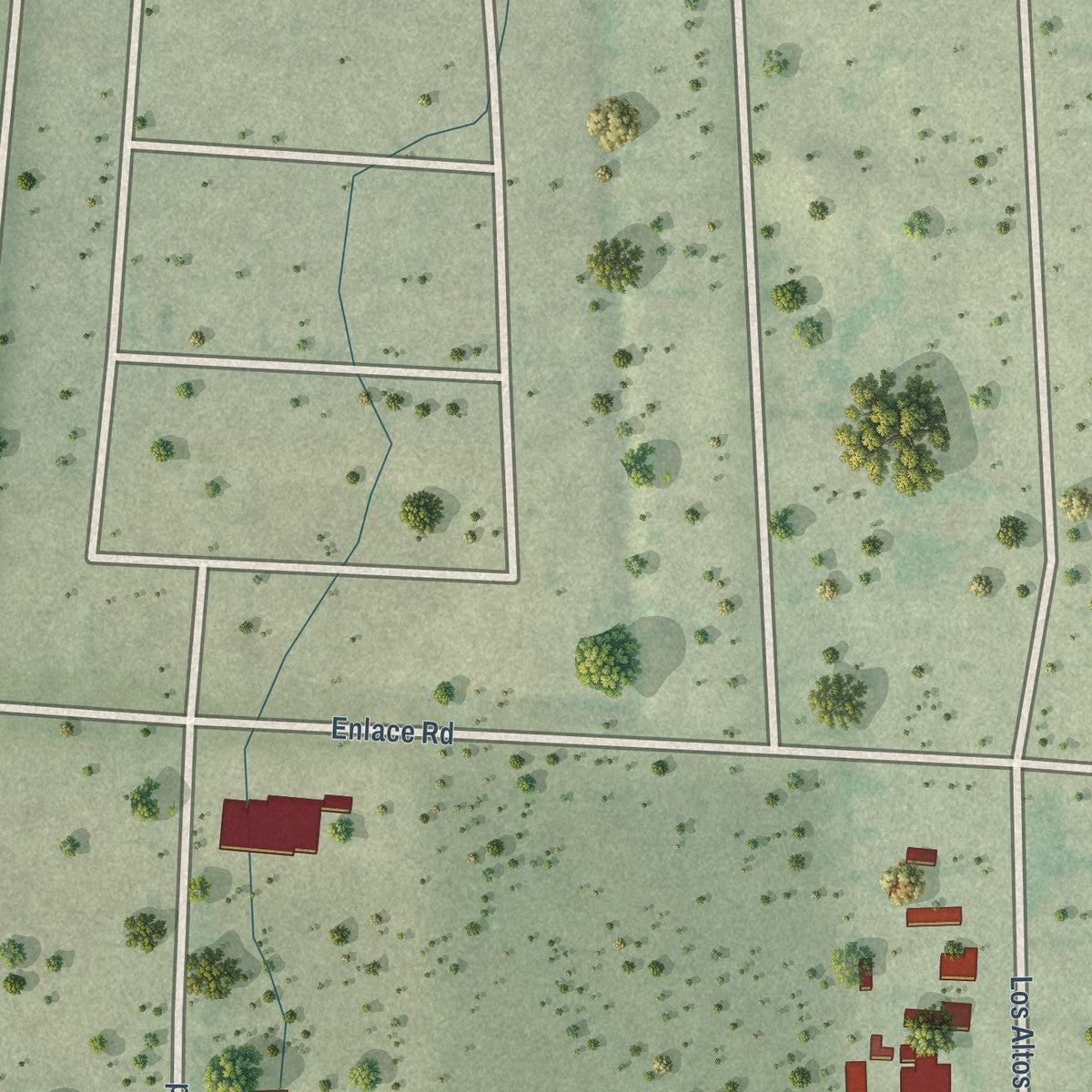 Close-up of the map of Tanquecitos South Acres II, Texas print showing street and building detail