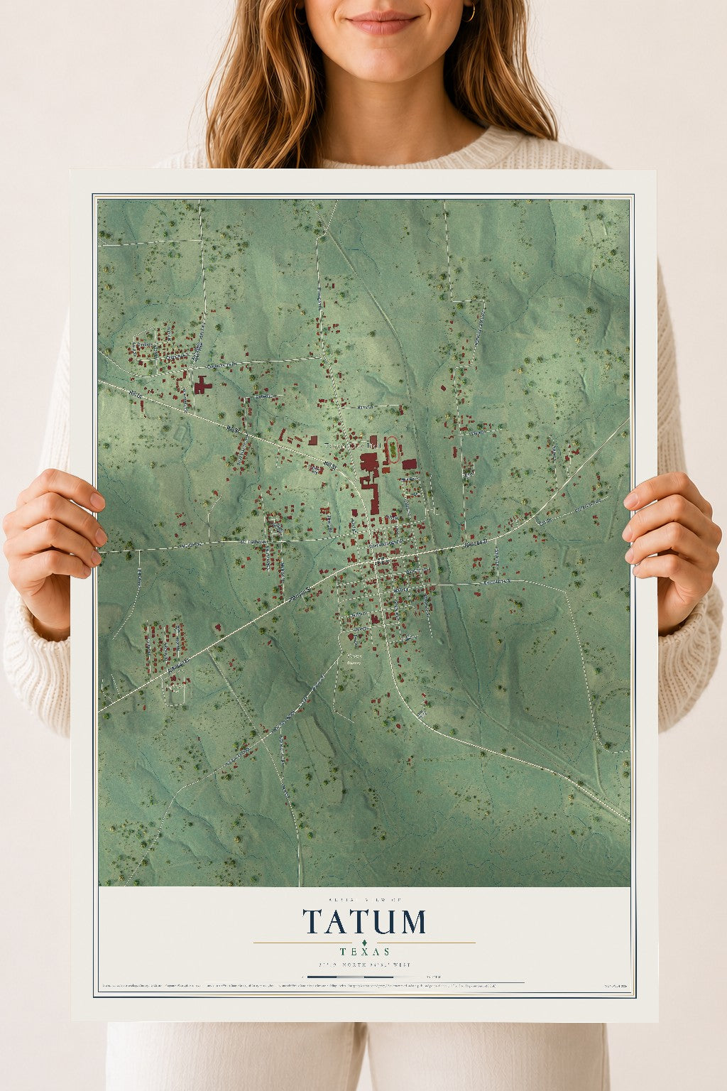 Map of Tatum, Texas, 18 x 24 inch unframed archival matte print