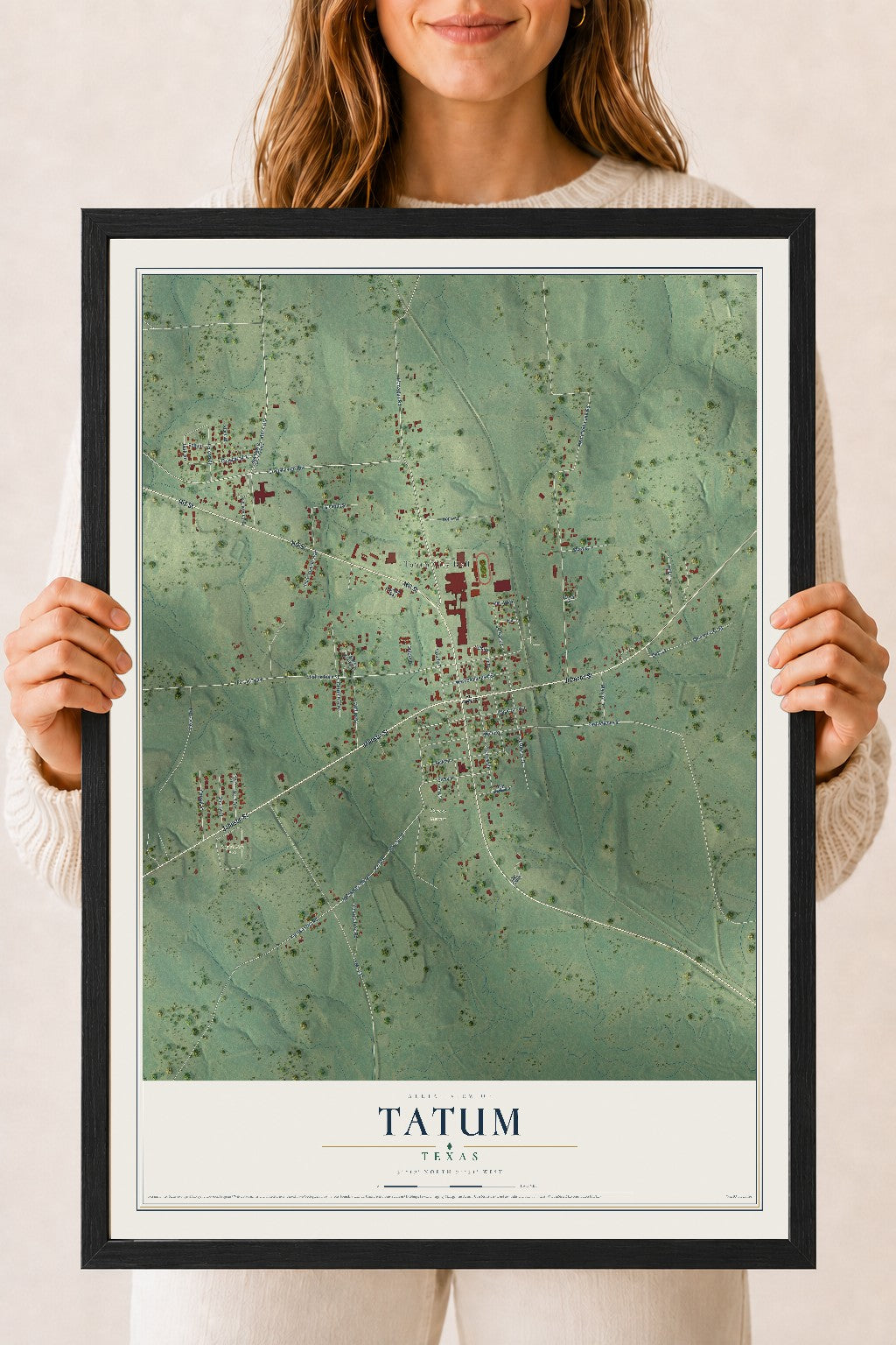 Map of Tatum, Texas, 18 x 24 inch print in a black wood frame