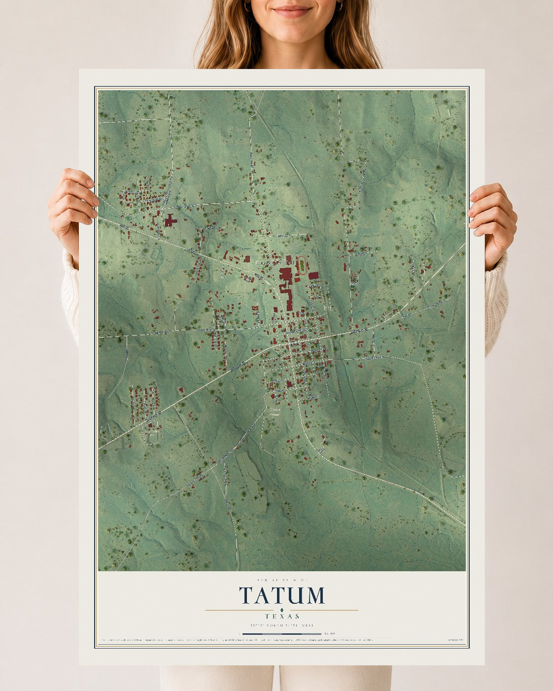 Map of Tatum, Texas, 24 x 36 inch unframed archival matte print